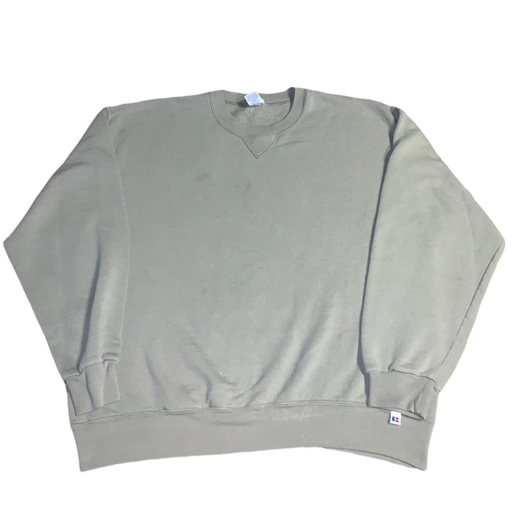 Vintage 90s Russell Athletic Blank Crewneck Sweater Olive Green Earth Tone